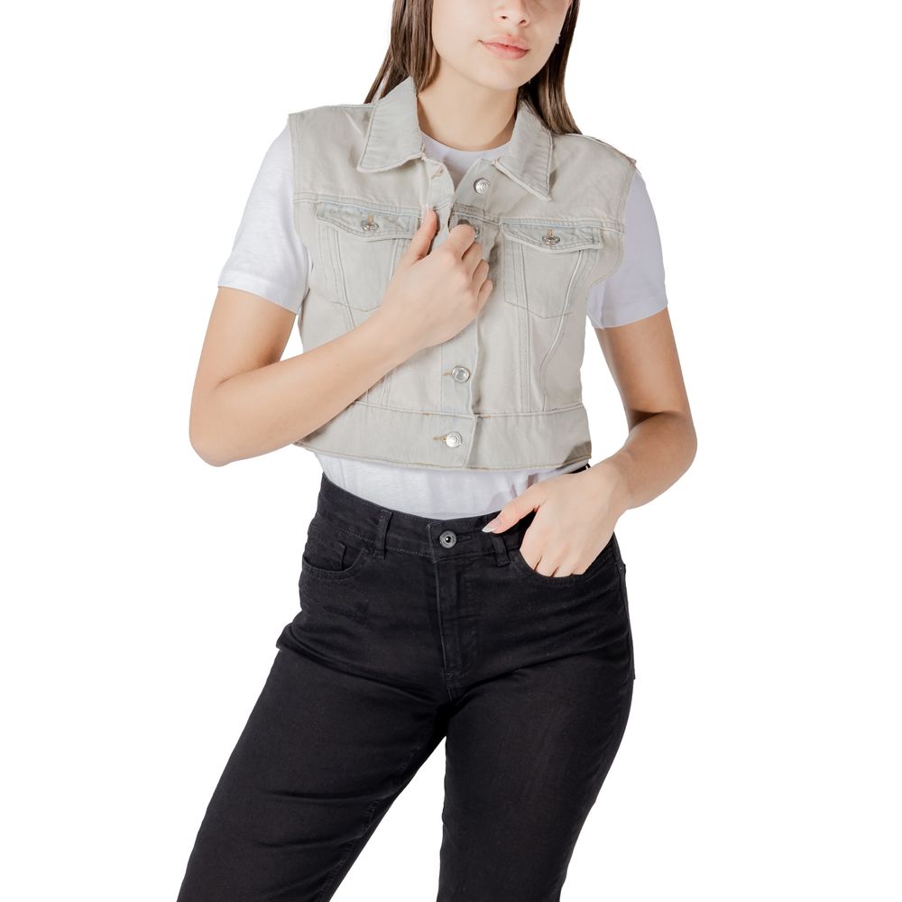 Only Light Blue Cotton Sleveless Jacket