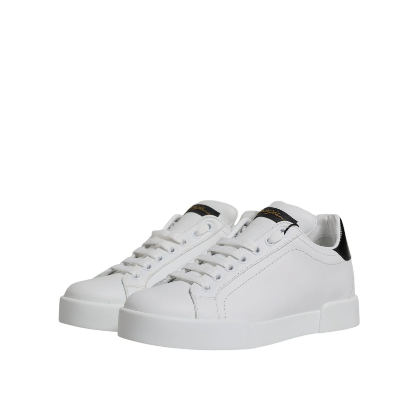 Dolce & Gabbana White Black Leather Low Top Sneakers Shoes