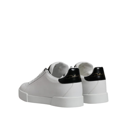 Dolce & Gabbana White Black Leather Low Top Sneakers Shoes