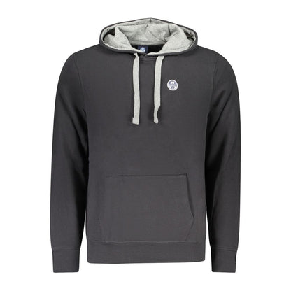 North Sails Black Cotton Sweatshirt with hood, central pocket, and logo applique
