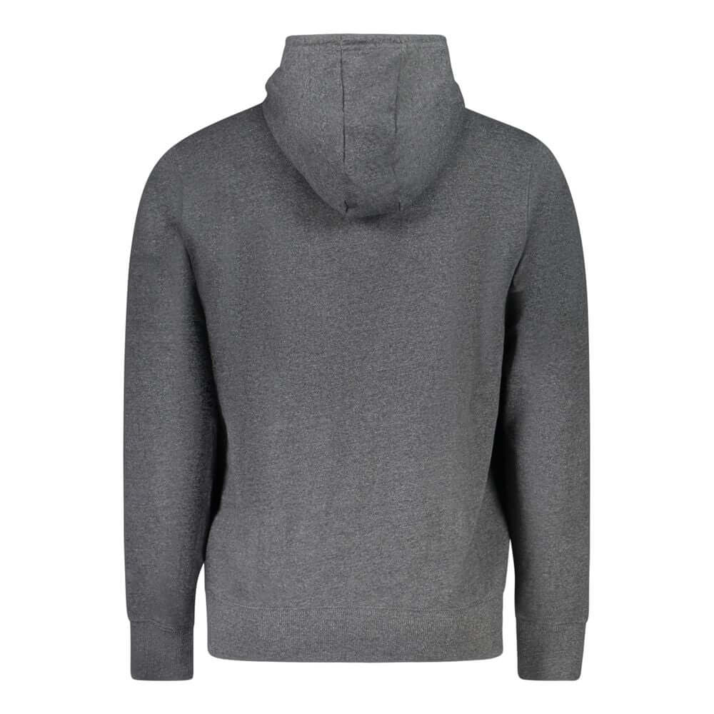 Accademia Militare Gray Recycled Cotton Men Sweater viewed from the back showcasing hood and design.
