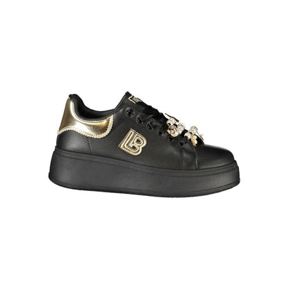Laura Biagiotti Black Polyester Women Sneaker with platform and applique