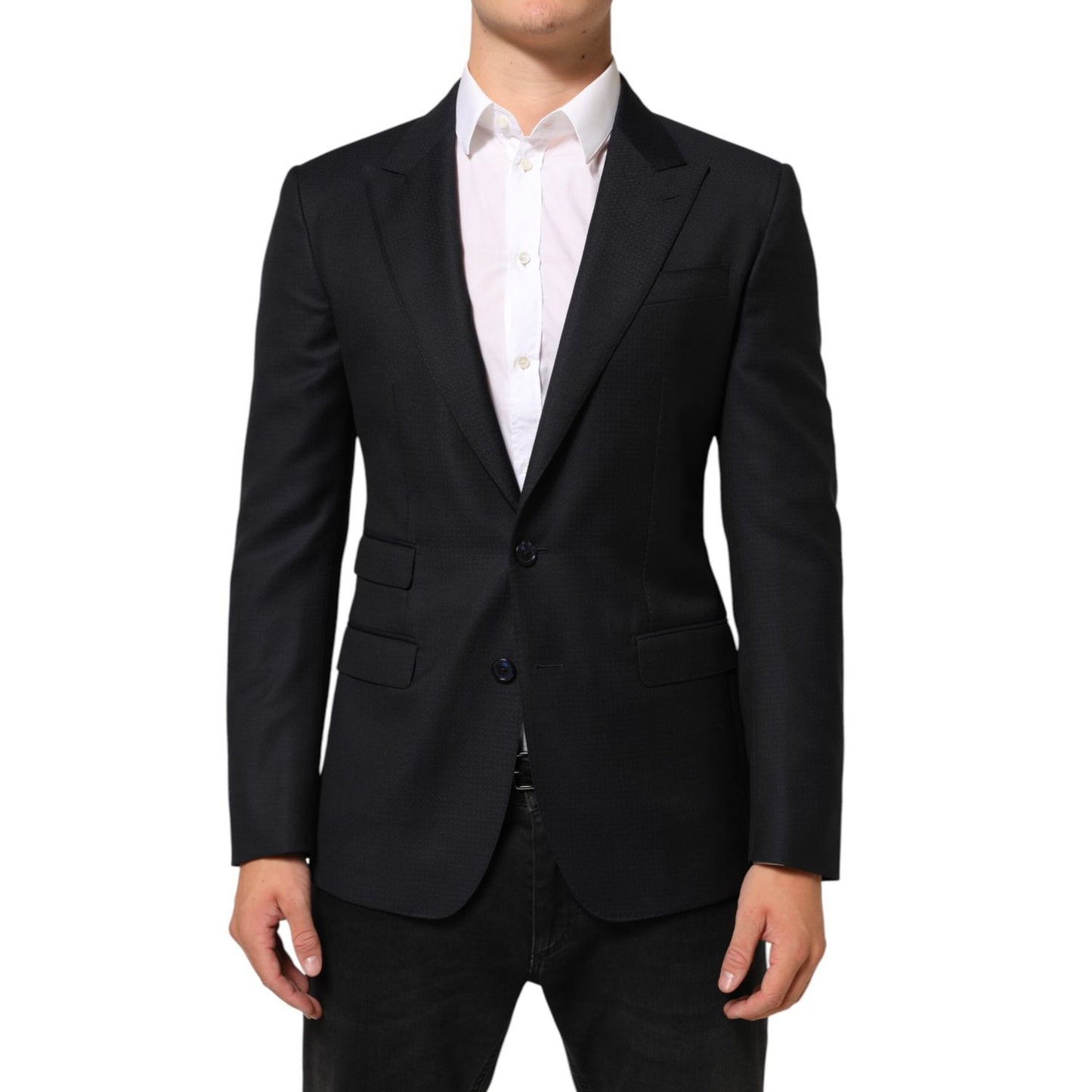 Dolce & Gabbana Black Wool NAPOLI 2 Button Men Suit Blazer