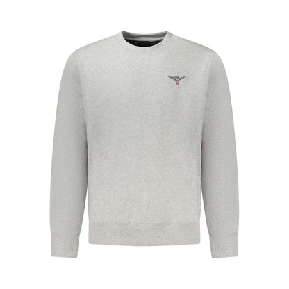 Accademia Militare Gray Cotton Men's Sweater with embroidery and logo, made from recycled cotton and polyester, crew neck style.