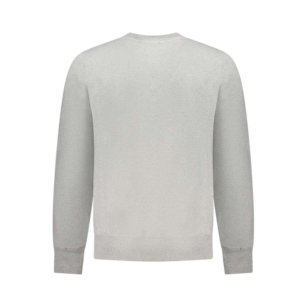 Back view of Accademia Militare Gray Cotton Men's Sweater showcasing its sustainable design and comfortable crew neck style.