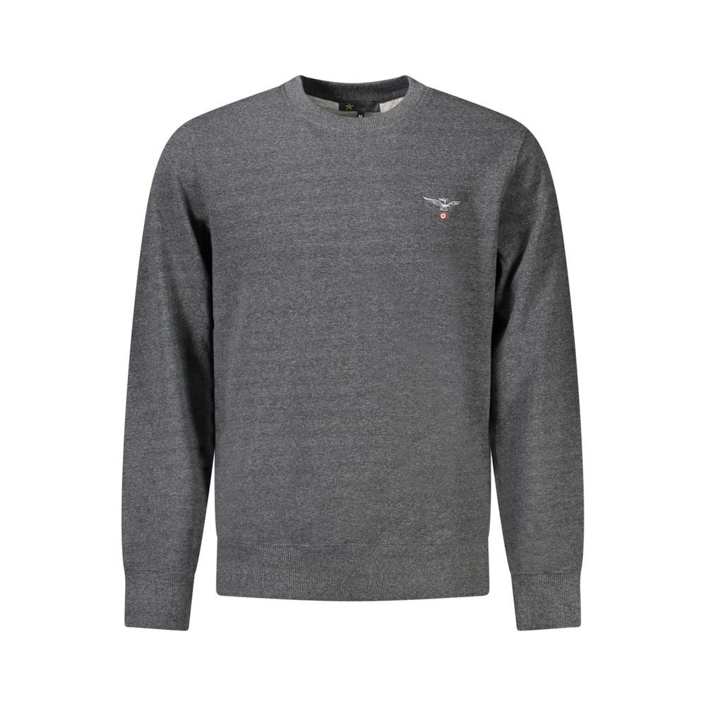 Accademia Militare Gray Cotton Men Sweater with embroidery and logo, sustainable fashion, recycled materials, crewneck design, eco-chic style.