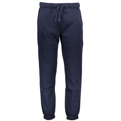 Gianmarco Venturi Blue Cotton Pant with elastic waist and ankle, logo embroidery, and three pockets.