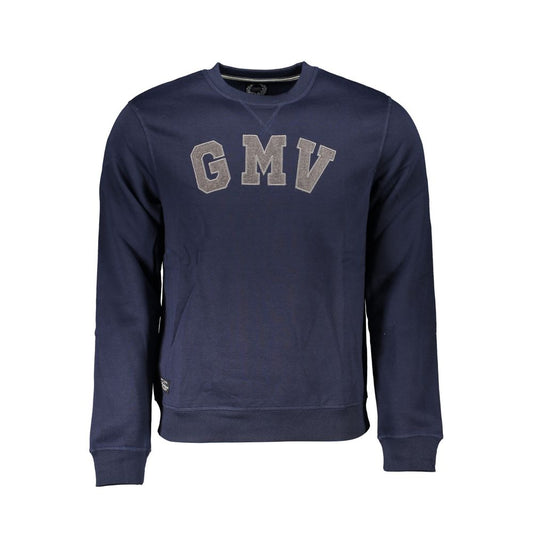 Gianmarco Venturi Blue Cotton Sweatshirt with GMV logo, long sleeve, crew neck, fleece, embroidery detail. Perfect casual wear.