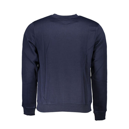 Gianmarco Venturi Blue Cotton Sweatshirt back view with long sleeves, fleece material, crew neck, and embroidered logo application.