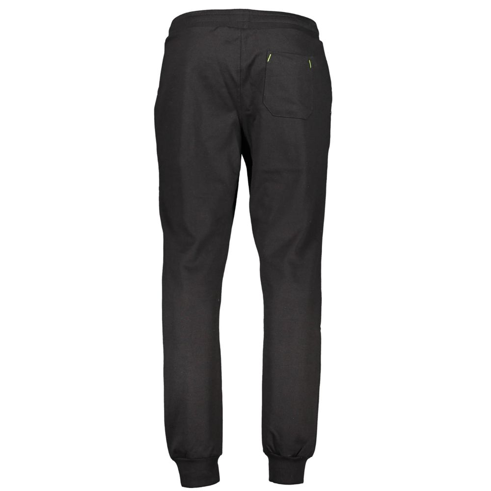 Gianmarco Venturi Black Cotton Pant, back view, sports trousers with elastic waist, ankle cuffs, and contrasting embroidery details.