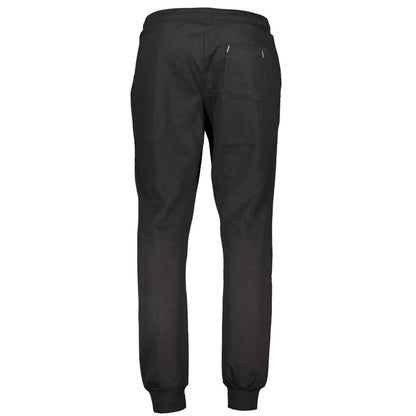 Gianmarco Venturi Black Cotton Pant, back view, sports trousers with elastic waist, ankle cuffs, and contrasting embroidery details.