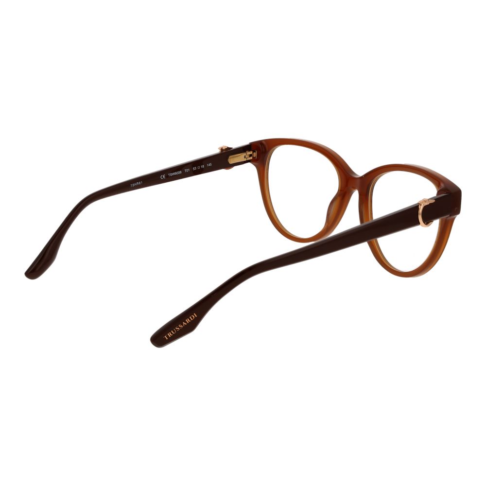 Trussardi Brown Acetate Glasses (Frames) in full-rim butterfly style with spring hinge, demo lenses, branded case included.