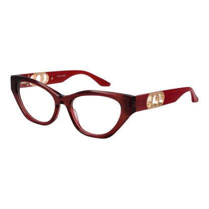 Trussardi Red Acetate Glasses (Frames) in cat eye style with full-rim red acetate frame and demo lenses for women. Size 53-17-145.