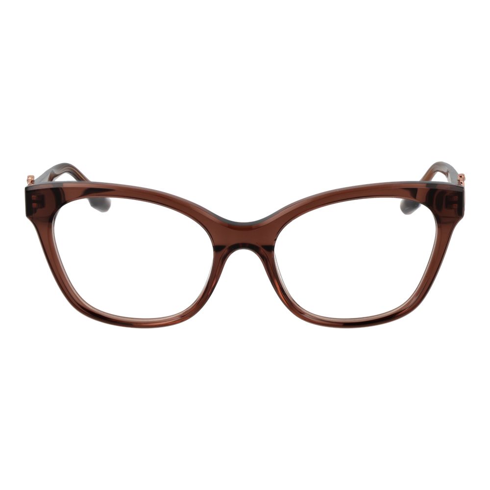Trussardi Brown Acetate Glasses (Frames) for women, full-rim cat eye style with demo lenses, 54-18-145, spring hinge, no extra features.