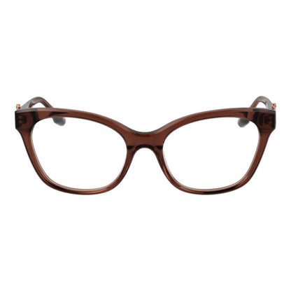 Trussardi Brown Acetate Glasses (Frames) for women, full-rim cat eye style with demo lenses, 54-18-145, spring hinge, no extra features.