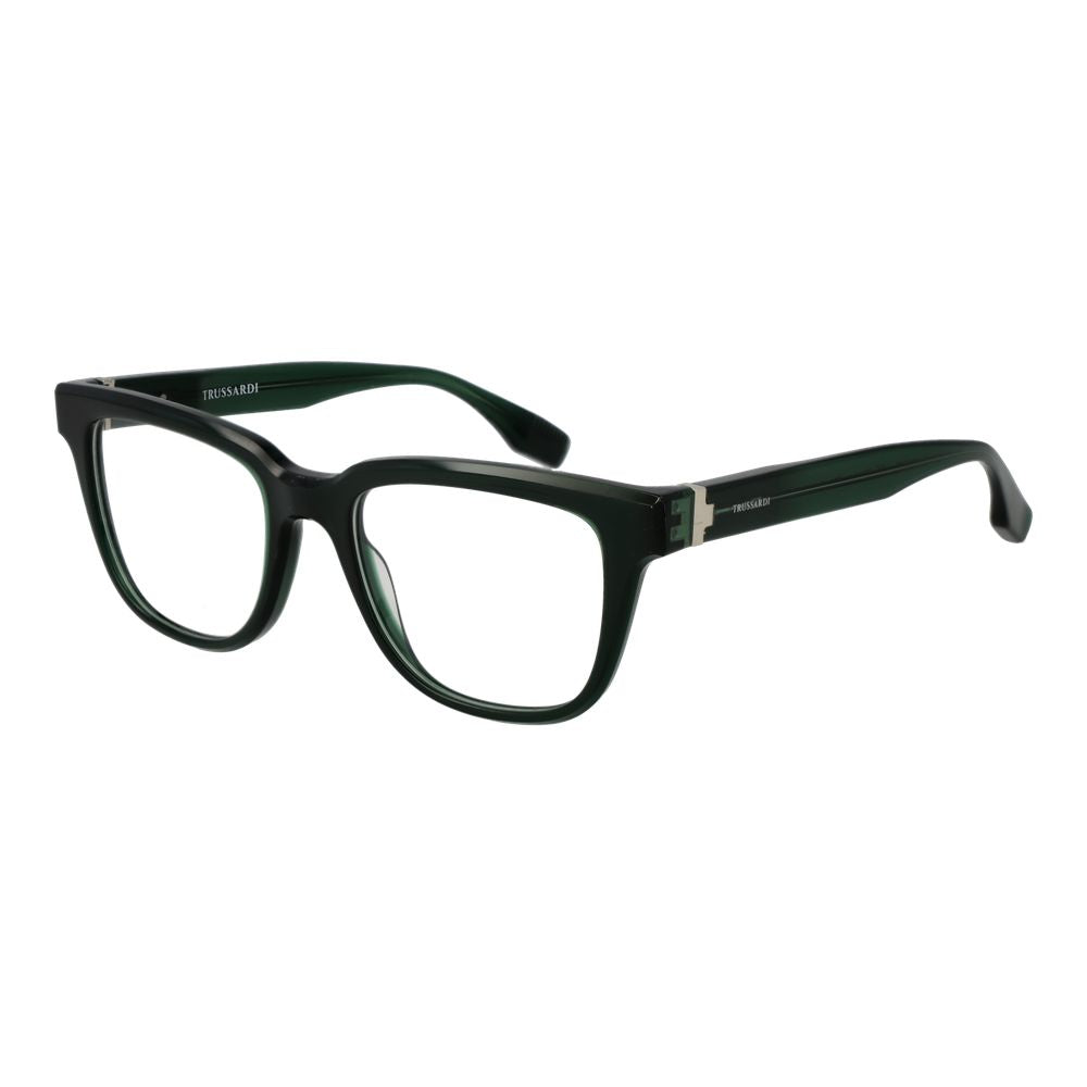 Trussardi Green Acetate Glasses (Frames), full-rim rectangle style, green color, acetate material, with demo lenses and spring hinge.