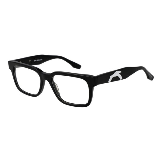 Trussardi Black Acetate Glasses (Frames) with branded case and full-rim rectangle style, unisex with demo lenses, black acetate