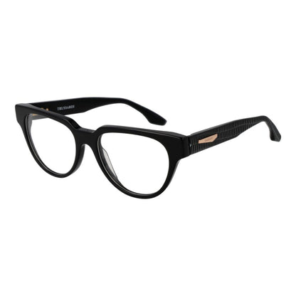 Trussardi Black Acetate Glasses (Frames) for women with full-rim design, black acetate frame, demo lenses, and spring hinges.