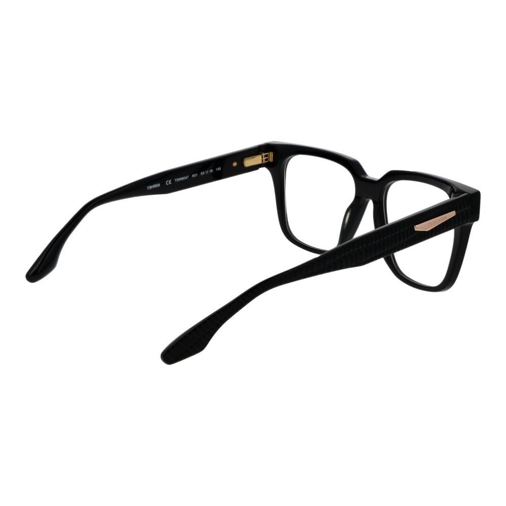 Trussardi Black Acetate Glasses (Frames) for women, featuring black full-rim square design, acetate material, and spring hinges.