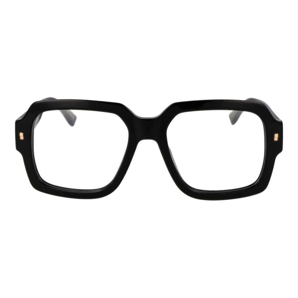 Dsquared² Black Acetate Glasses (Frames) for men with full-rim, square style, demo lenses, and branded case.