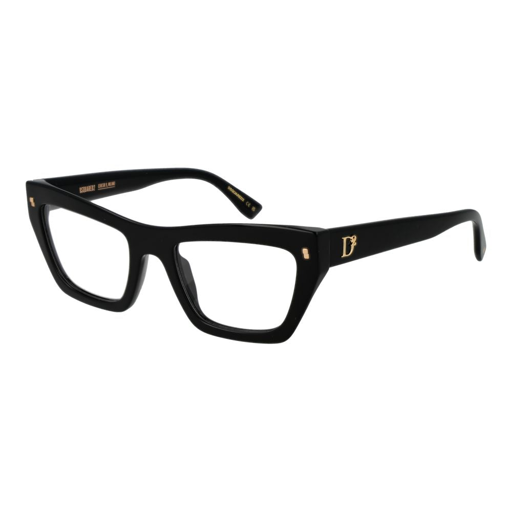Dsquared² Black Acetate Glasses (Frames) for women, full-rim cat eye style with demo lenses, includes branded case.