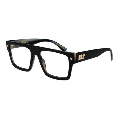 Dsquared² Black Acetate Glasses (Frames) for men, full-rim rectangle design with 54-19-145 size, demo lenses, black frame.