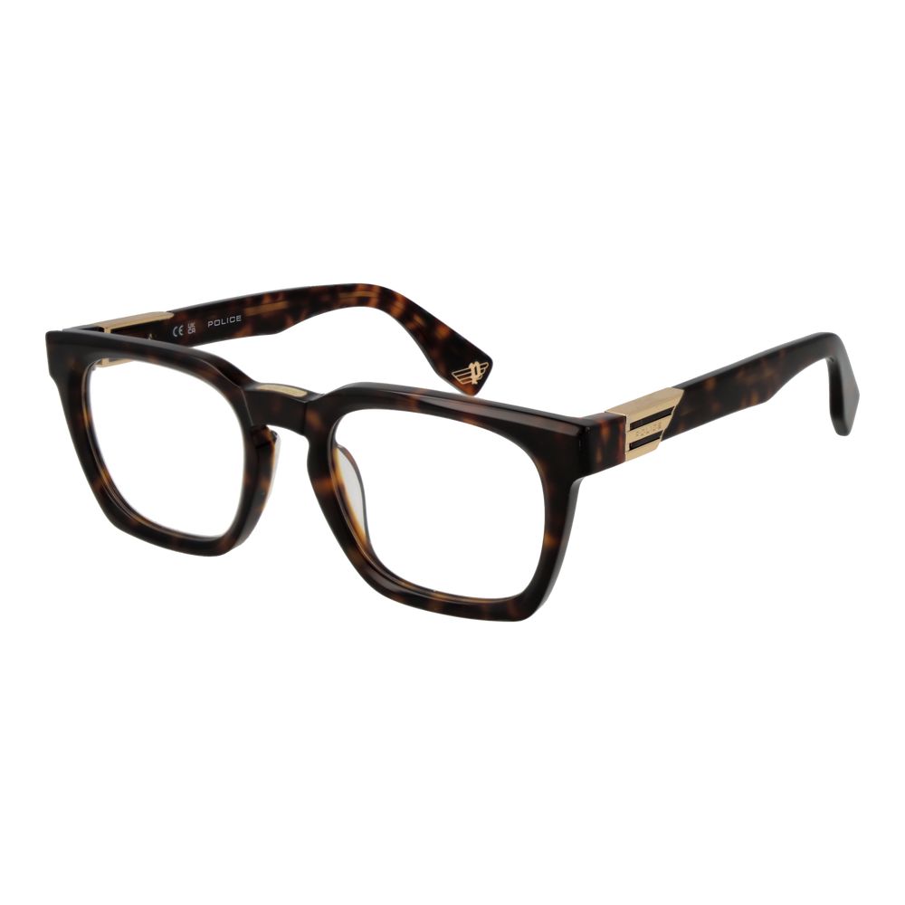 Police Brown Cellulose Acetate Glasses (Frames), square full-rim, brown color, for men with branded case, size 53-22-145.