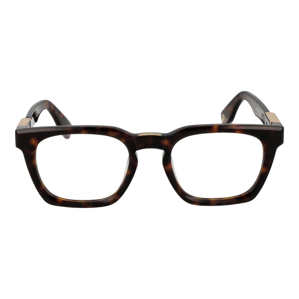 Police Brown Cellulose Acetate Glasses (Frames) for men, square full-rim style, 53 size, with demo lenses, no spring hinge included.