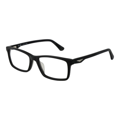 Police Black Cellulose Acetate Glasses (Frames) for men, full-rim rectangle style, demo lenses, spring hinge, size 54-16-145.