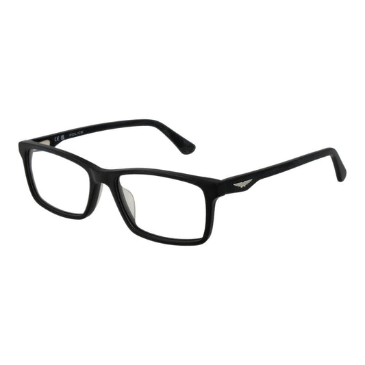 Police Black Cellulose Acetate Glasses (Frames) for men, full-rim rectangle style, demo lenses, spring hinge, size 54-16-145.