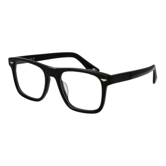 Police Black Cellulose Acetate Glasses (Frames) - full-rim black acetate rectangle glasses with demo lenses for men