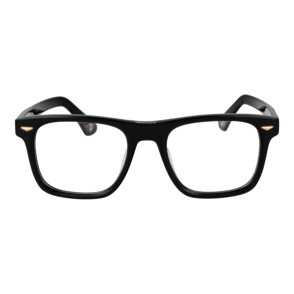 Police Black Cellulose Acetate Glasses (Frames) for men, full-rim black rectangular style, frame width 145, lens width 52, bridge width 20.