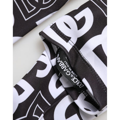 Dolce & Gabbana Black White DG Logo Elbow Length Mitten Gloves