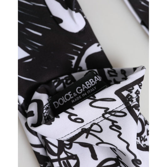 Dolce & Gabbana Gloves Black White DG Logo Elbow Length Mitten