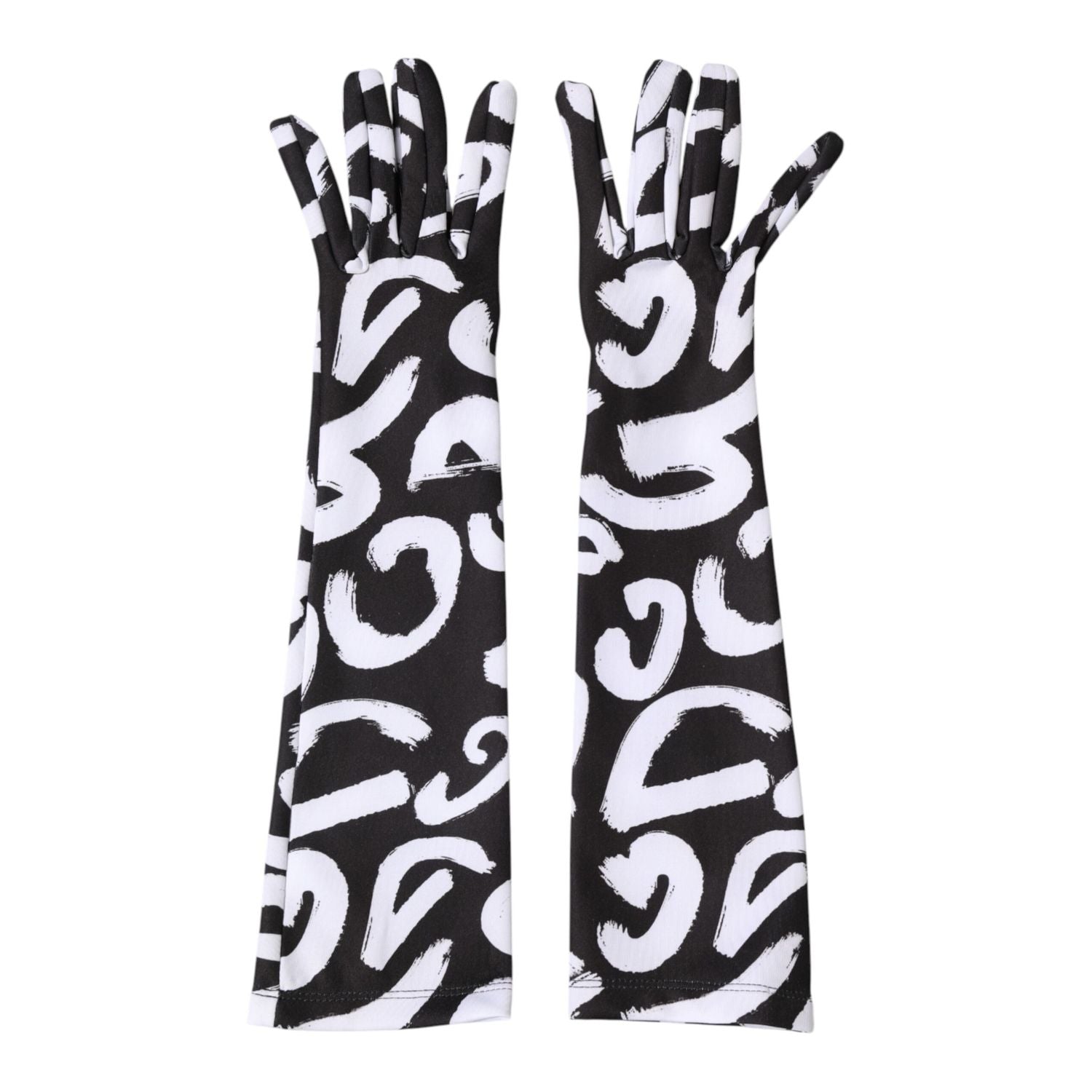 Dolce & Gabbana Black White DG Logo Elbow Length Mitten Gloves