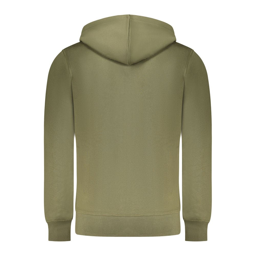 Rifle Green Cotton Men Sweater featuring hood and long sleeves, offering modern style and comfort with soft cotton-polyester blend