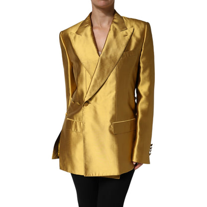 Dolce & Gabbana Gold Satin Long Sleeves Blazer Coat Jacket