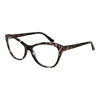 Guess Brown Acetate Glasses (Frames) for women, full-rim cat eye style with brown acetate frame and demo lenses.