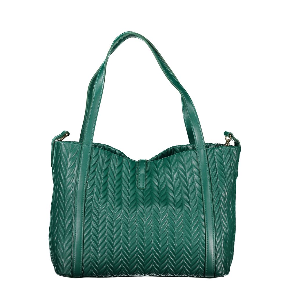 Mario Valentino Green Polyethylene Handbag with two handles and snap closure, featuring a document holder and protective feet.