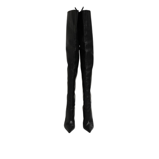 Dolce & Gabbana Black Leather Stiletto Knee High Boots Shoes