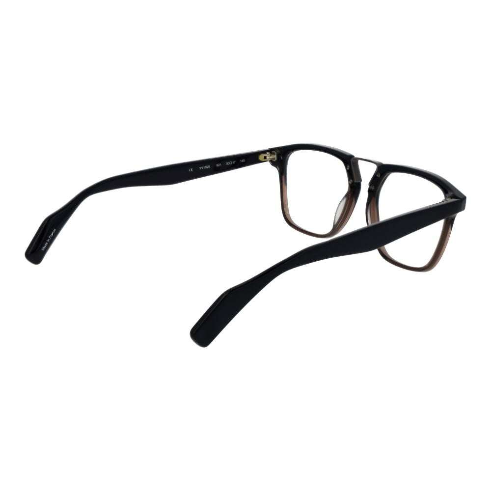 Yohji Yamamoto Black Plastic Glasses (Frames) in full-rim style with rectangle shape and plastic demo lenses, shown in side view.