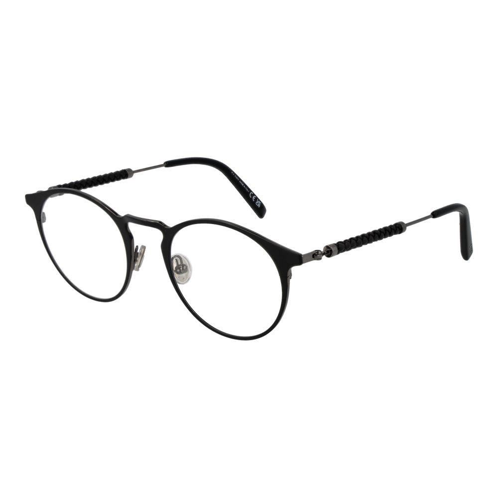Tod's Black Metal Glasses (Frames) for men with full-rim panto style, black metal frame, demo plastic lenses, size 50-22-145.