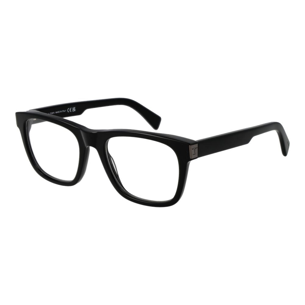 Tod's Black Acetate Glasses (Frames) for men, full-rim rectangle style with demo lenses, 53-19-145 size, includes branded case.