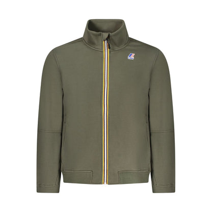 K-WAY Green Cotton Men Sweater featuring sleek design, contrasting zipper, and iconic logo applique.