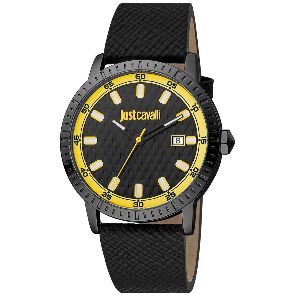 Just Cavalli Black Leather Dress Watch
