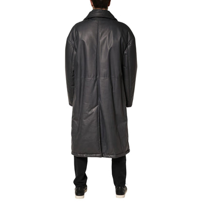 Dolce & Gabbana Black Leather Collared Trench Coat Jacket