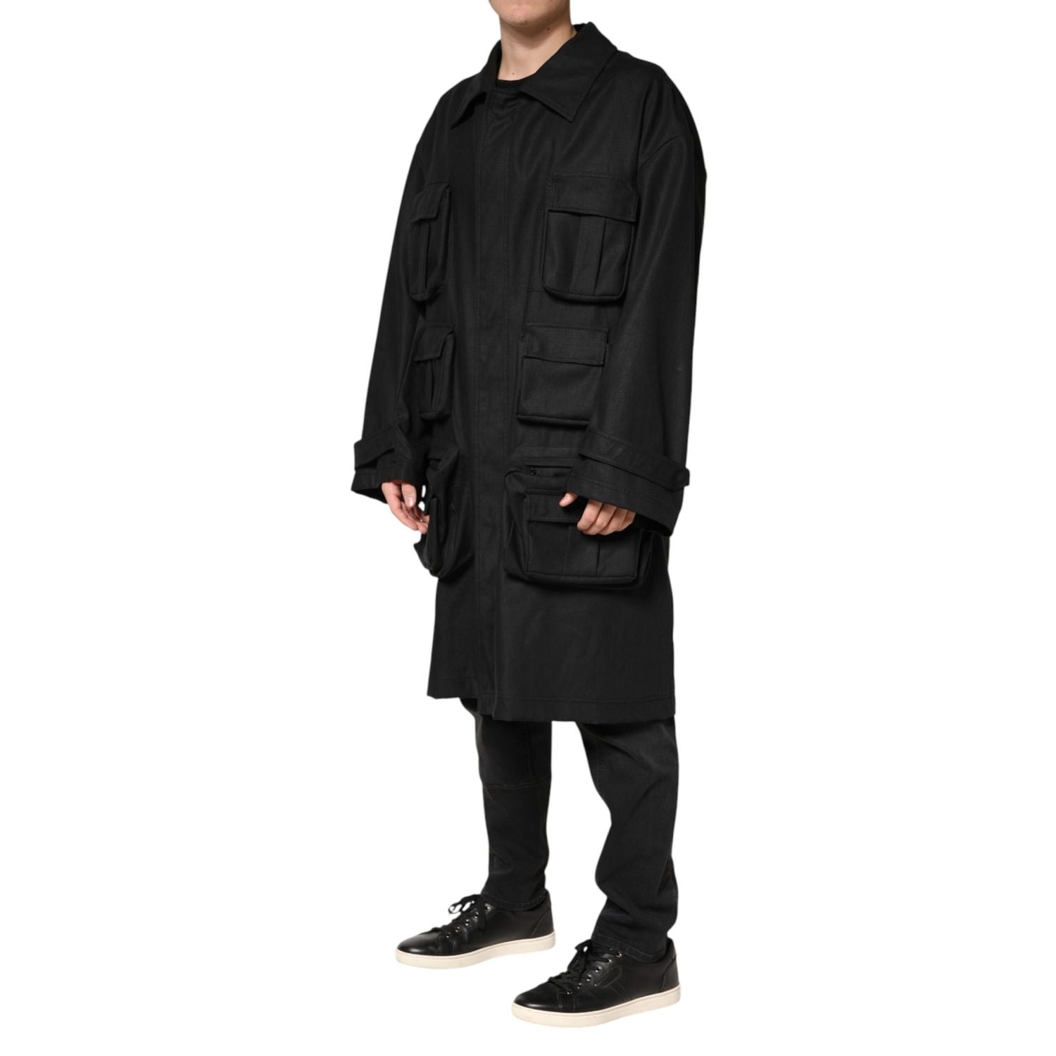 Dolce & Gabbana Black Pockets Collared Trench Coat Jacket