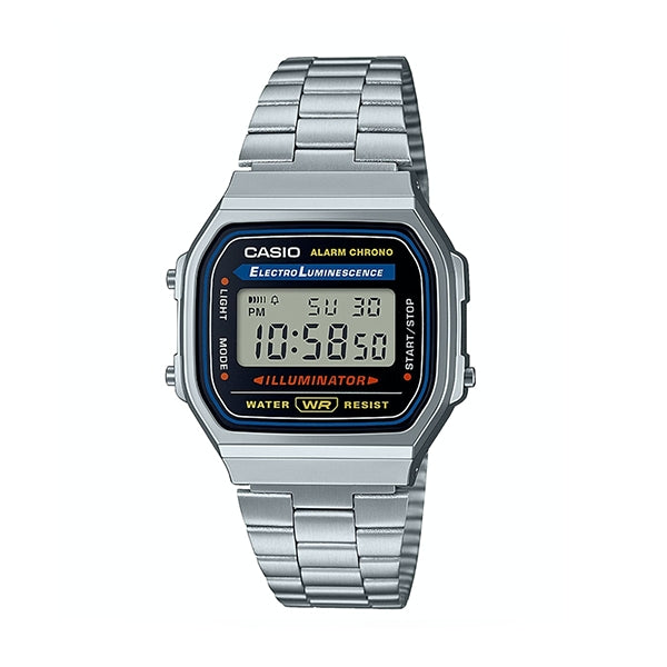 CASIO VINTAGE Mod. ICONIC - CLASSIC SILVER unisex quartz wristwatch with 36mm resin case and metal strap, multifunction dial, packaged in official box