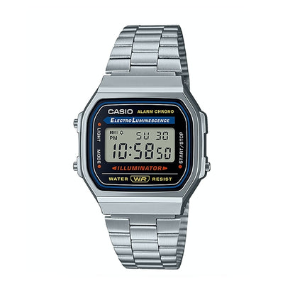 CASIO VINTAGE Mod. ICONIC - CLASSIC SILVER unisex quartz wristwatch with 36mm resin case and metal strap, multifunction dial, packaged in official box