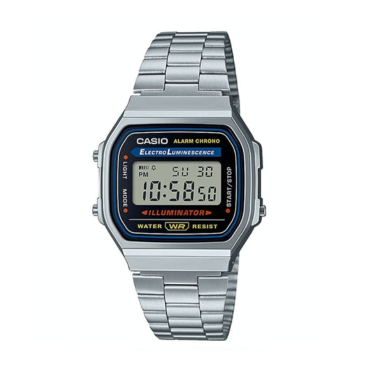 CASIO VINTAGE Mod. ICONIC - CLASSIC SILVER unisex quartz wristwatch with 36mm resin case and metal strap, multifunction dial, packaged in official box